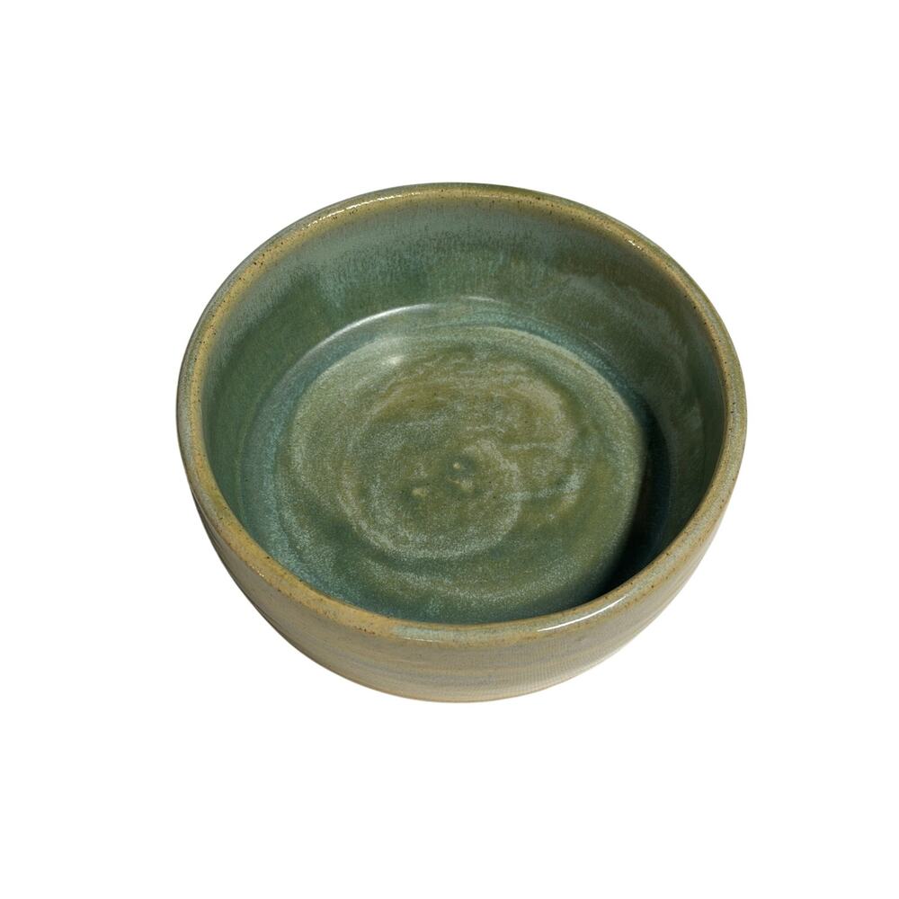 Handmade Studio Pottery Bowl Sage Green Blue Glaze Signed Artisan Ceramic NC USA